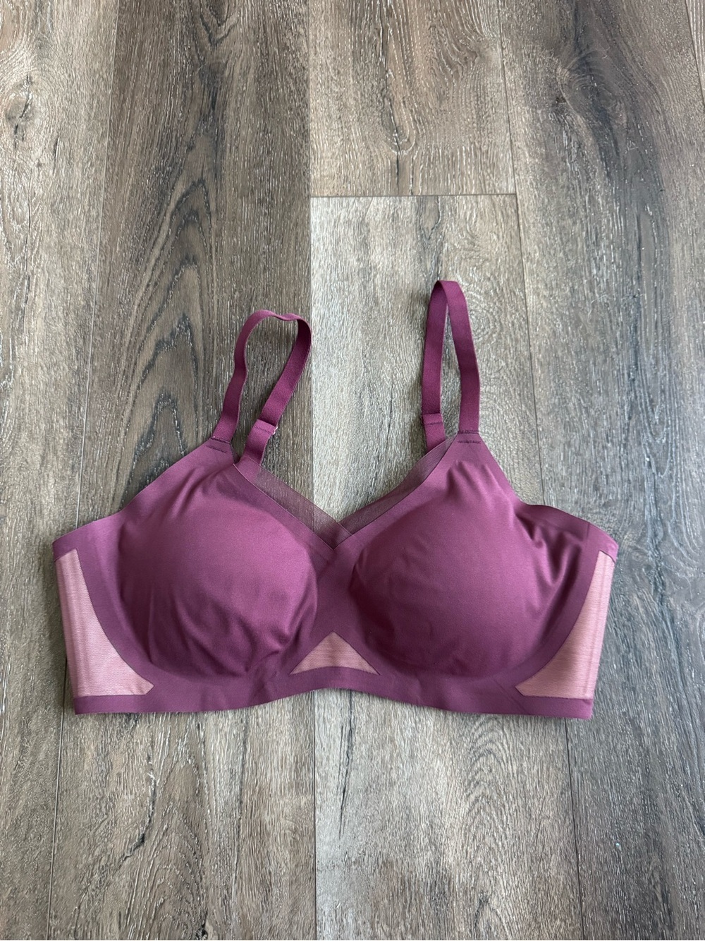 Honeylove Wireless Comfort Bra in Plum with Light Mesh Panels